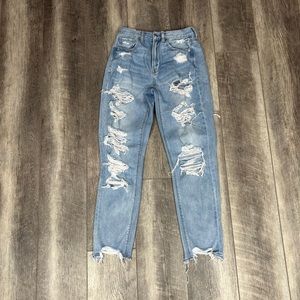 AEO Light Wash Distressed Mom Jeans